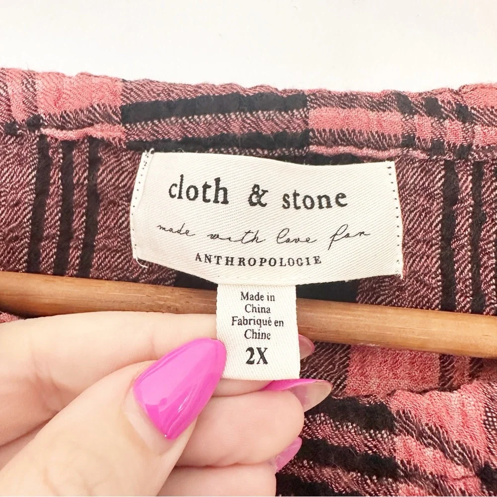 Anthropologie Cloth & Stone Daia Plaid Flannel Mini Dress Pink Black 2X - Picture 4 of 8